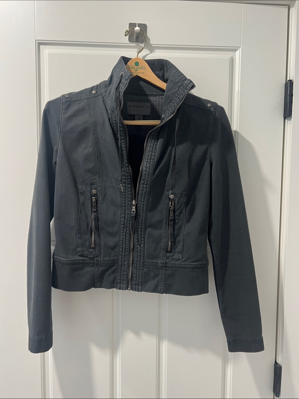 Marrakech Dark Grey Cropped Utility Jacket with Stand Collar